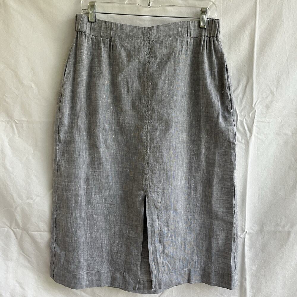 Etici Linen and cotton pull on midi skirt size XL, gray, two pockets. Minimalist
